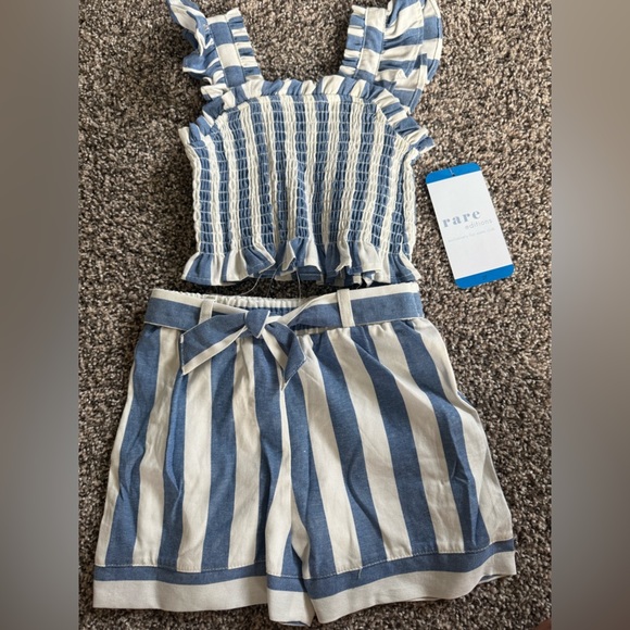 Rare Editions Toddler Girl Blue and White Striped Kids Matching Set Size 2T NWT - Picture 1 of 2
